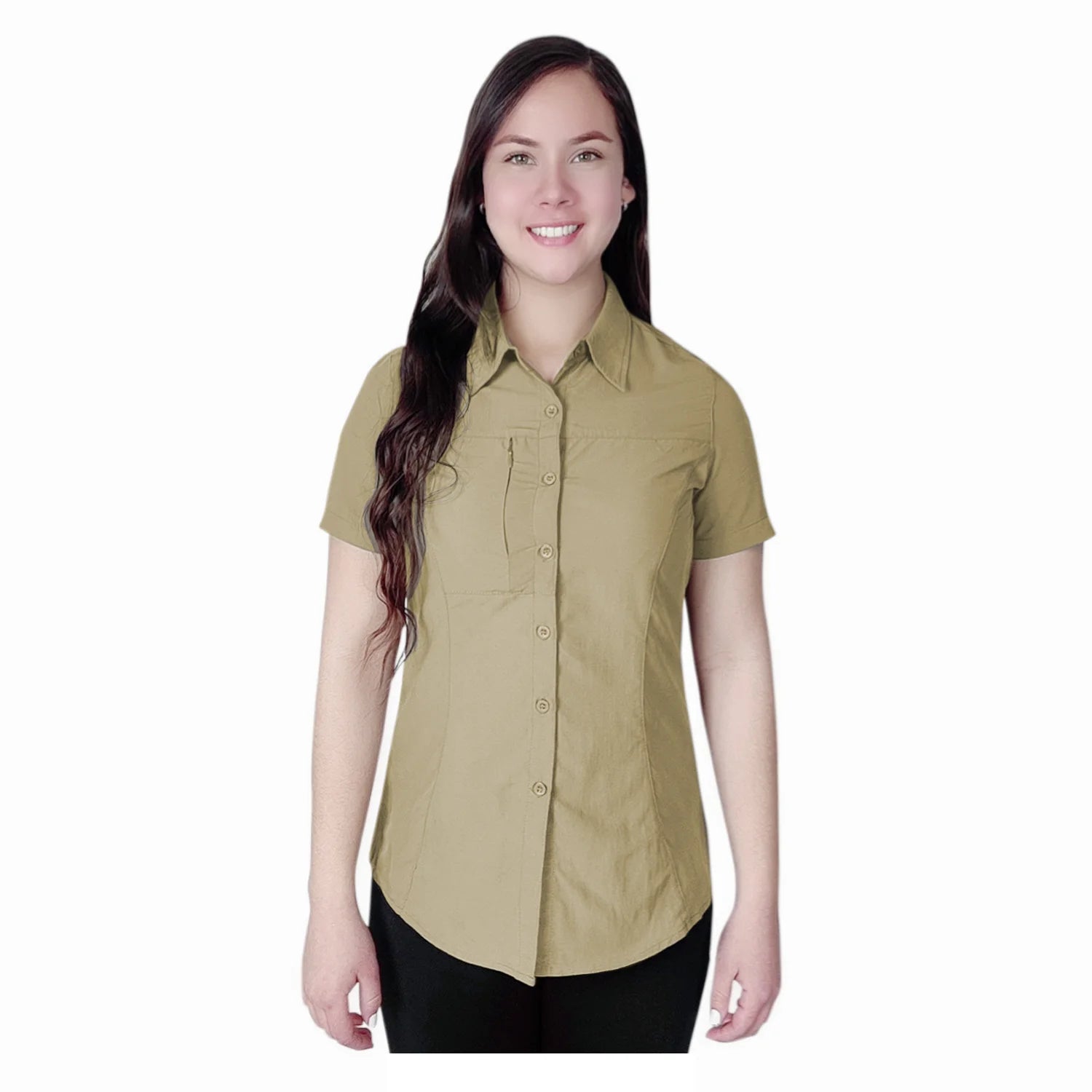 CAMISA TREKKING MANGA CORTA MUJER en color Beige