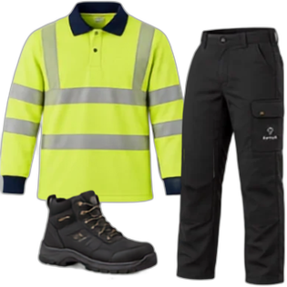 Vestuario Empresas y Terreno - Polera reflectante, pantalón de faena y calzado de seguridad